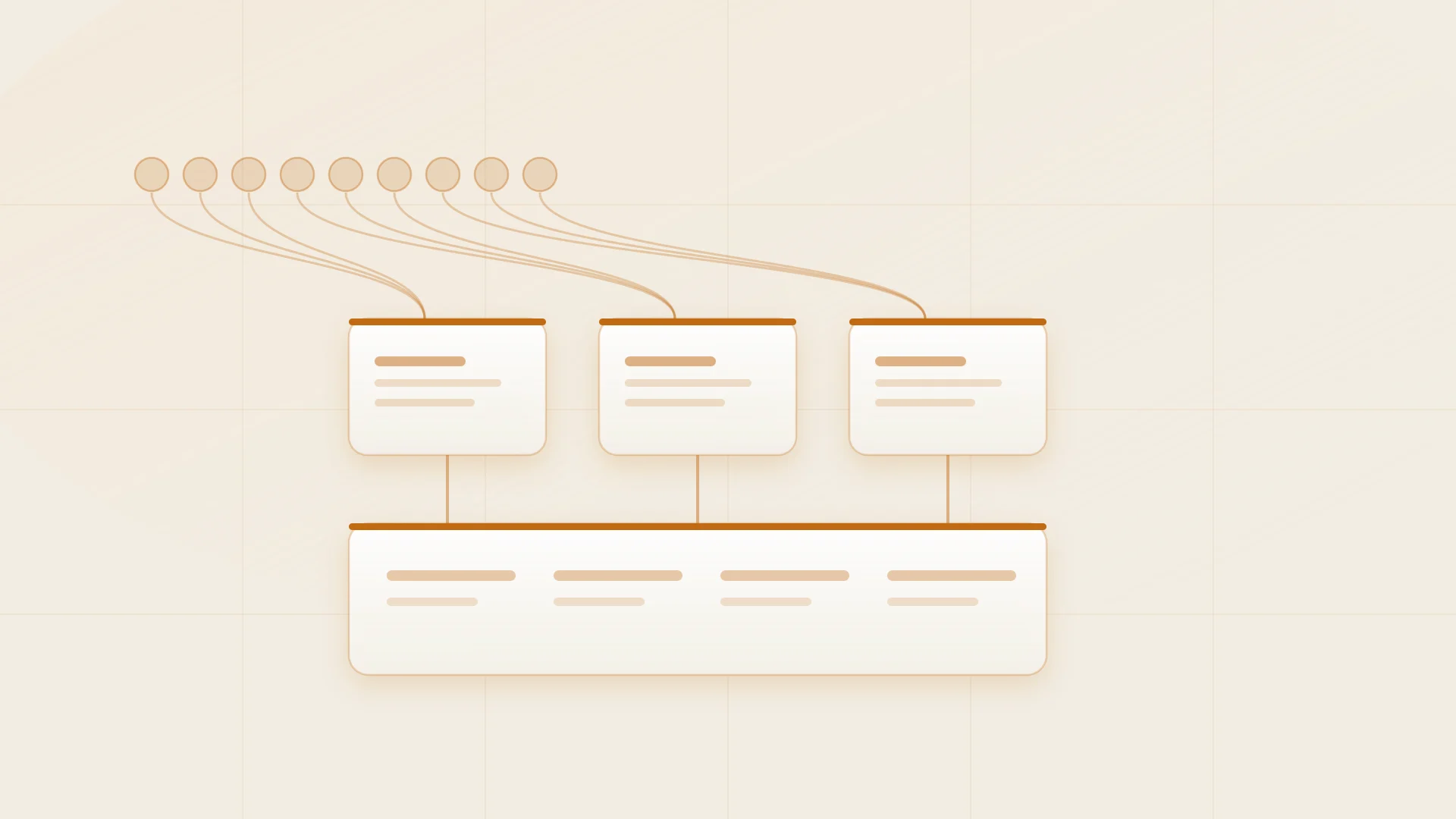 An abstract funnel: many small submissions narrowing through a ranking stage into a few structured plans, each connecting onward to a delivery track.