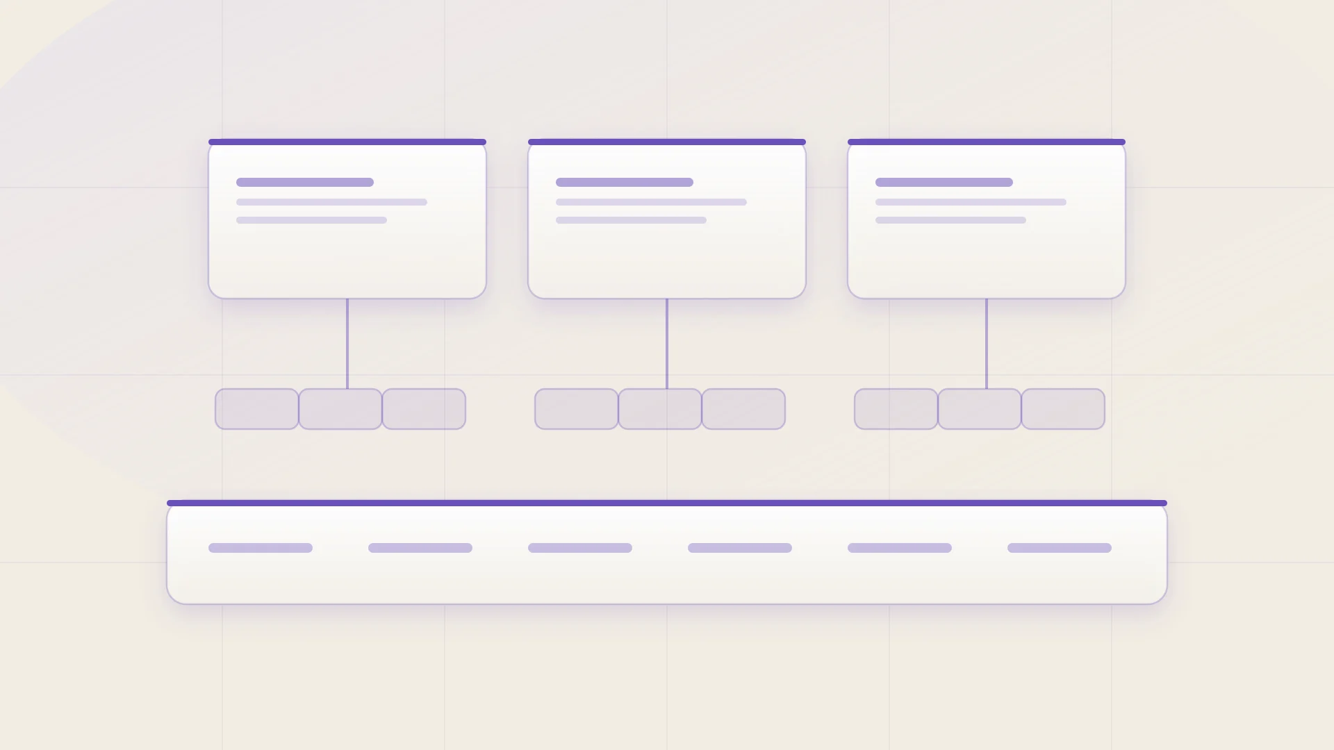 An abstract blueprint of a multi-tenant SaaS platform: a shared foundation layer carrying several separated tenant columns, each resolving to its own data records.