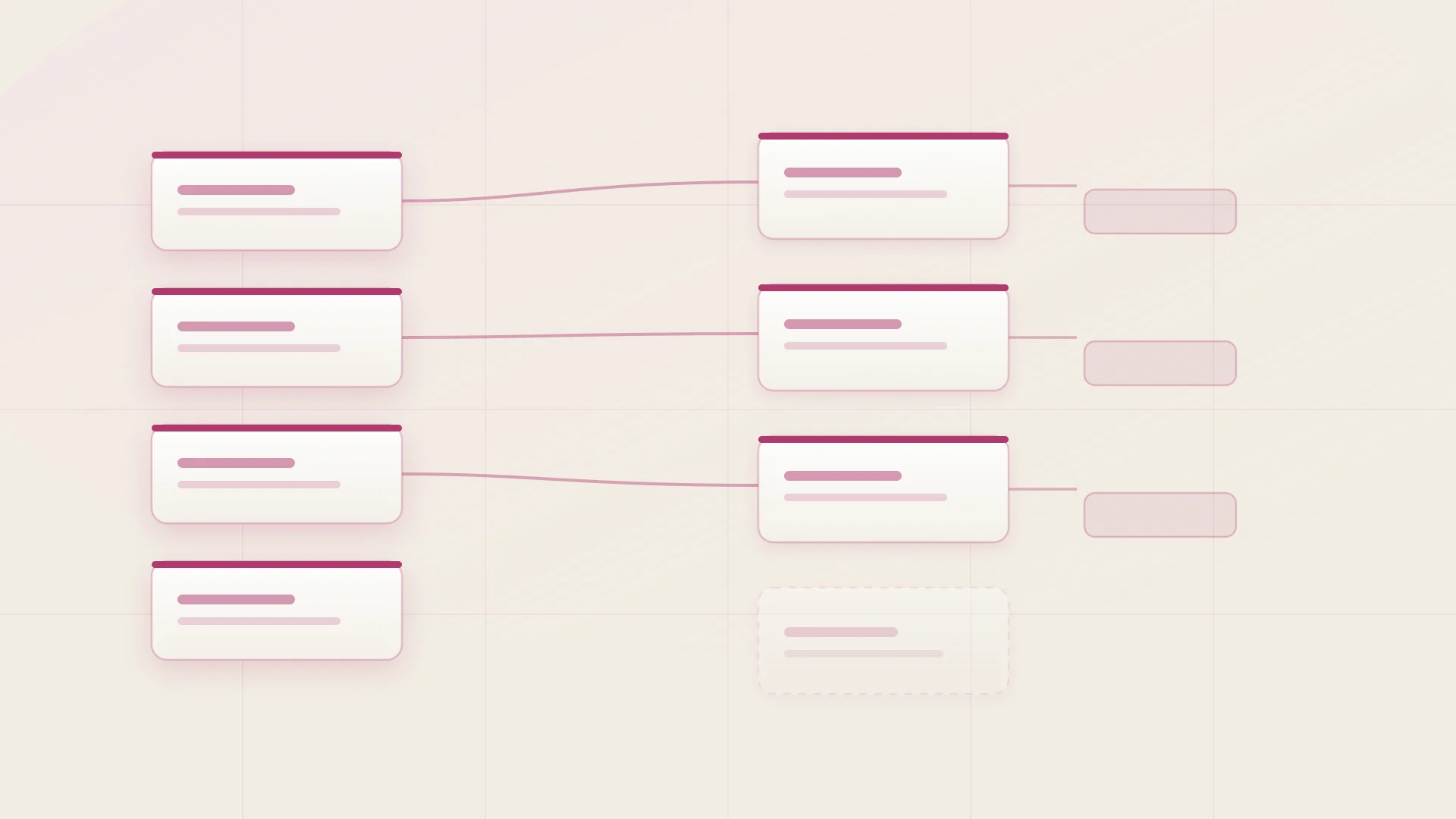 An abstract capability map: a row of current skill clusters on the left connected by transition paths to a differently shaped row of required skills on the right, with the gaps left open.