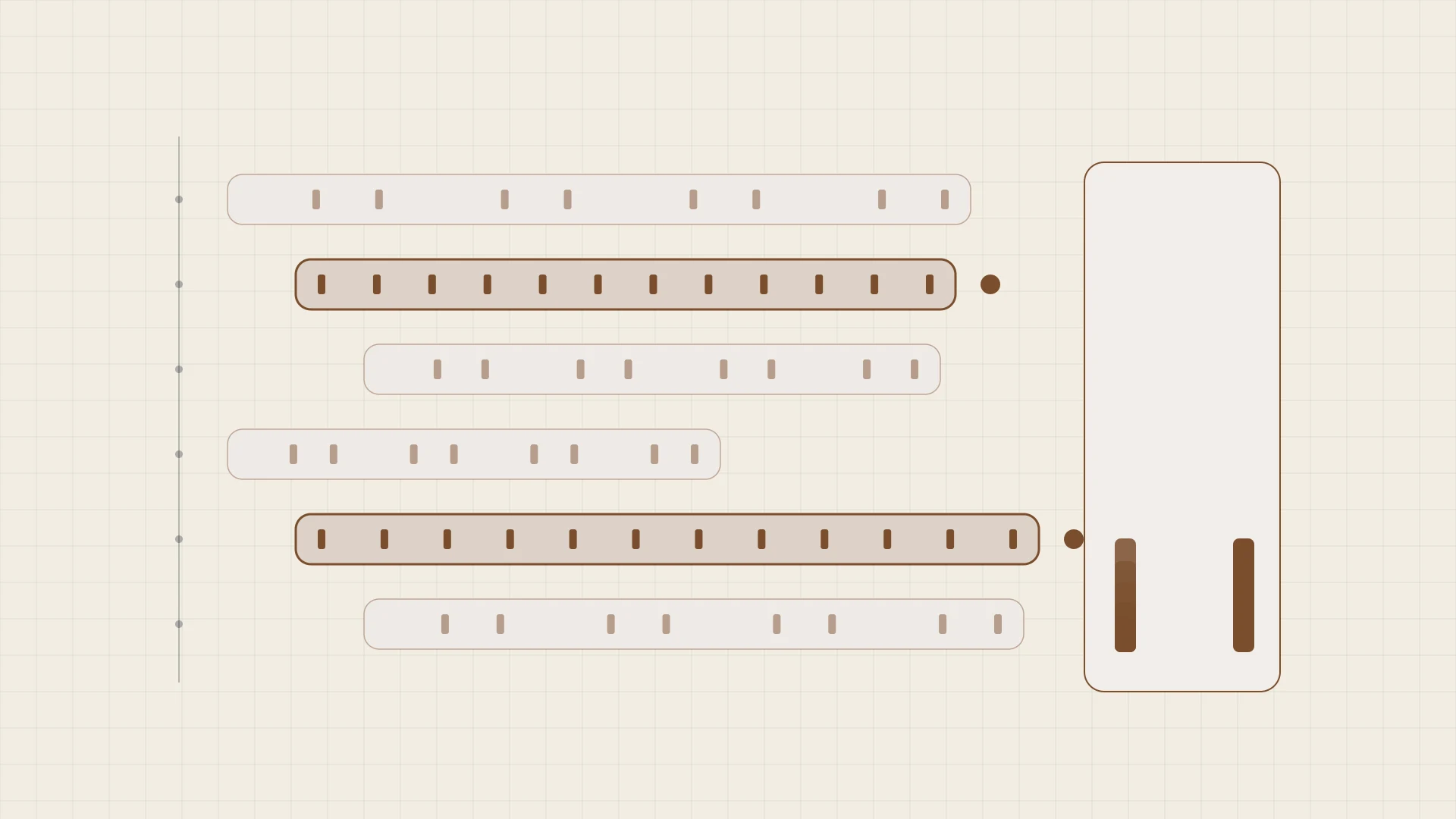 An abstract engagement diagram: parallel bands running along a timeline, sampled at regular intervals, with two bands drawn more densely where a pattern has tightened.
